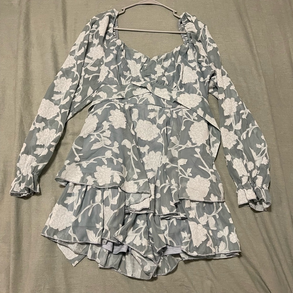 Blue & white long sleeve romper